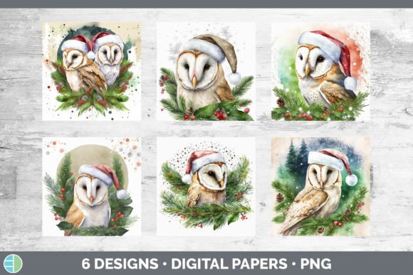 Christmas Barn Owl Backgrounds: Festive Illustrations