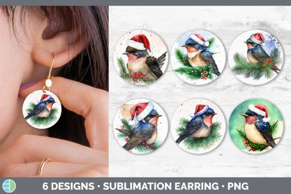 Christmas Barn Swallow Round Earring S: Festive Illustrations