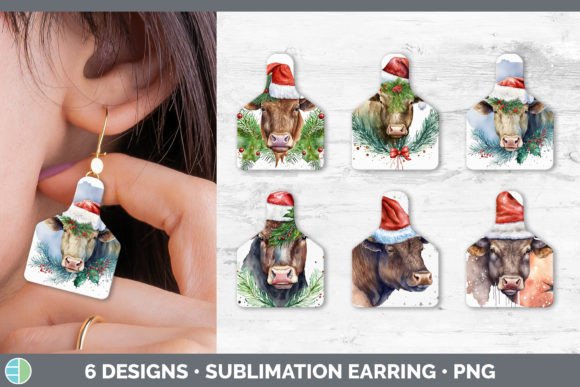 Christmas Bull Cow Tag Earring Sublima: Festive Illustrations