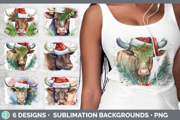 Christmas Bull Distressed Sublimation Ba & Illustrations