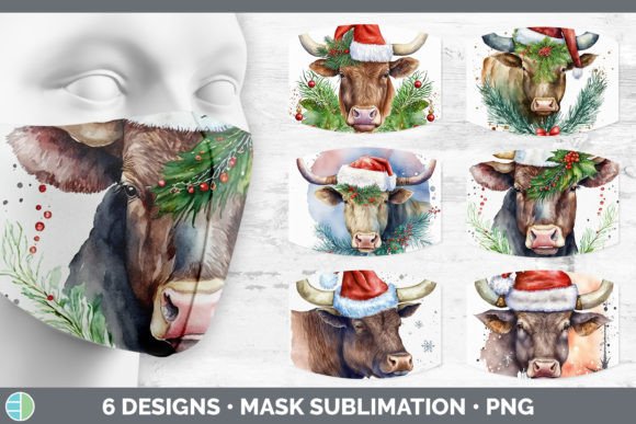 Christmas Bull Mask: Festive Illustrations for Crafters