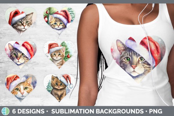 Christmas Cat Hearts Clipart Sublimati: Festive Illustrations