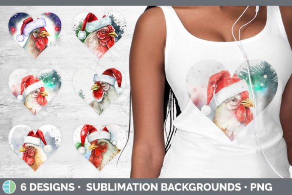 Christmas Chicken Hearts Clipart Subli: Festive Illustrations