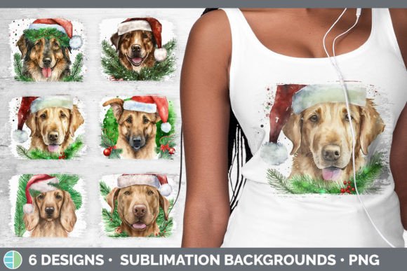 Christmas Dog Distressed Sublimation Bac: Festive Illustrations