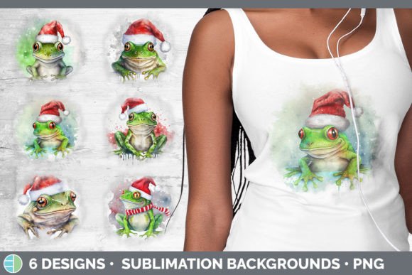 Christmas Frog Background Grunge Subli: Festive Illustrations