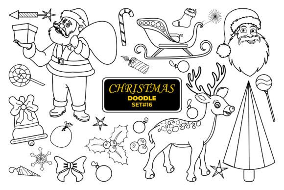 Christmas Hand Drawn Doodle Set-16: Festive Illustrations