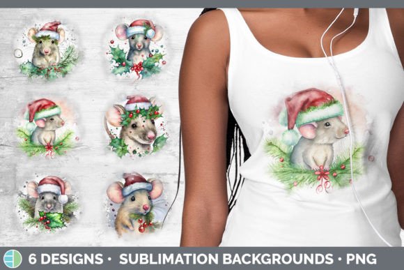 Christmas Mouse Background Grunge Subl: Festive Illustrations