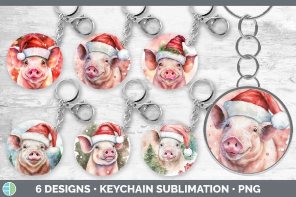 Christmas Pig Keychain Bundle: Cute Illustrations