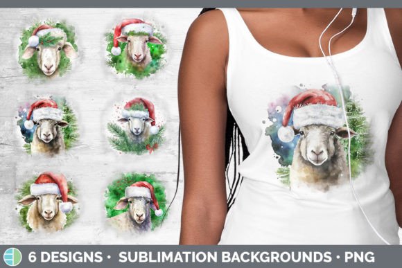 Christmas Sheep Background Grunge Subl: Festive Illustrations