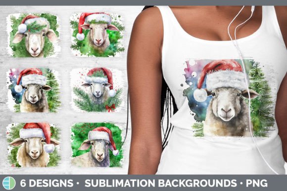 Christmas Sheep Distressed Sublimation B for Illustrations