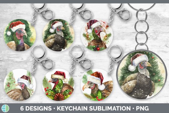 Christmas Turkey Keychain Bundle: Festive Illustrations