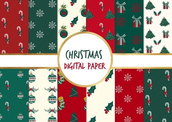 Cute Christmas Digital Paper Patterns: Festive Illustrations