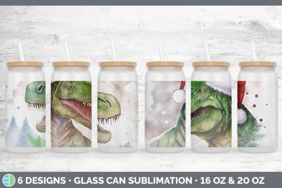 Dinosaur Christmas Glass Can Sublimati: Illustrations Review