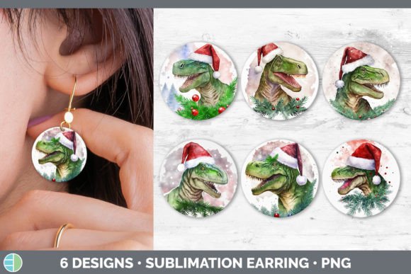 Dinosaur Christmas Round Earring Subli: Festive Illustrations