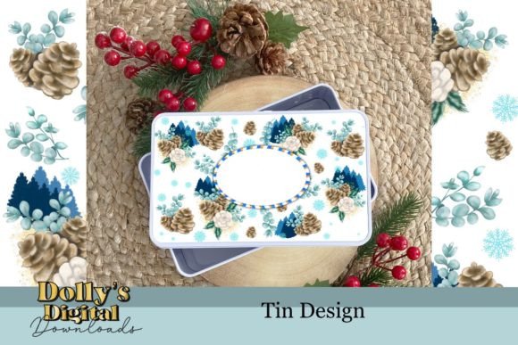 Frosted Eucalyptus Christmas Tin: Premium Illustrations