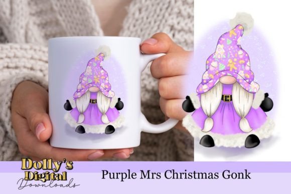 Purple Mrs Christmas Gnome Gonk PNG: Illustrations for Sellers
