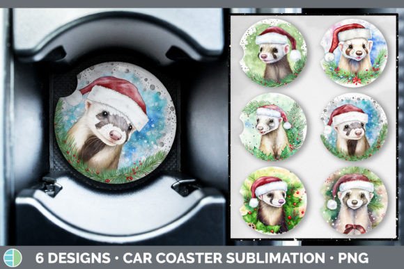 Santa Ferret Car Coaster: Festive Illustrations