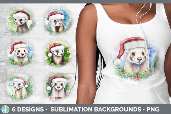Santa Ferret Christmas Background Grun: Festive Illustrations