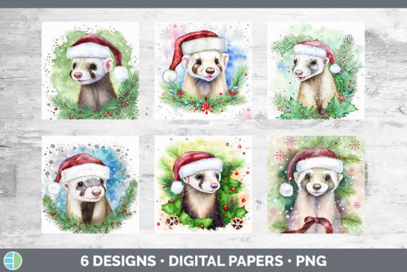 Santa Ferret Christmas Backgrounds Dig: Festive Illustrations