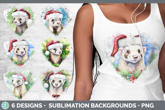 Santa Ferret Christmas Heart Distressed Illustrations