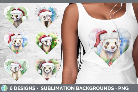 Santa Ferret Hearts: Festive Illustrations for Design