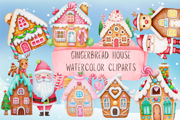 Watercolor Christmas Gingerbread House Illustrations Review