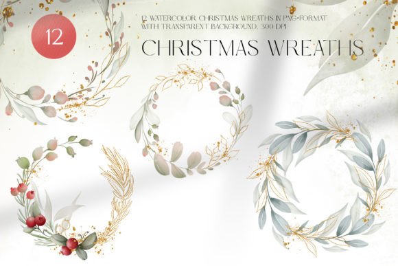 Watercolor Christmas Wreaths: Premium Illustrations
